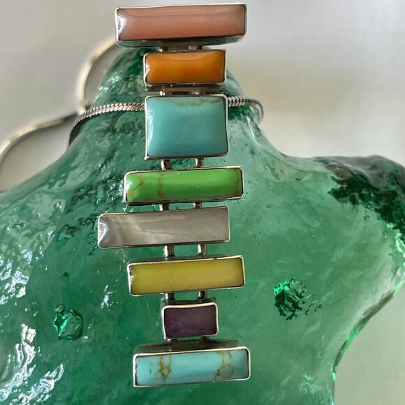 Italian Silver (925) and Gemstone Necklace and Earring Set - Picture 4 of 12